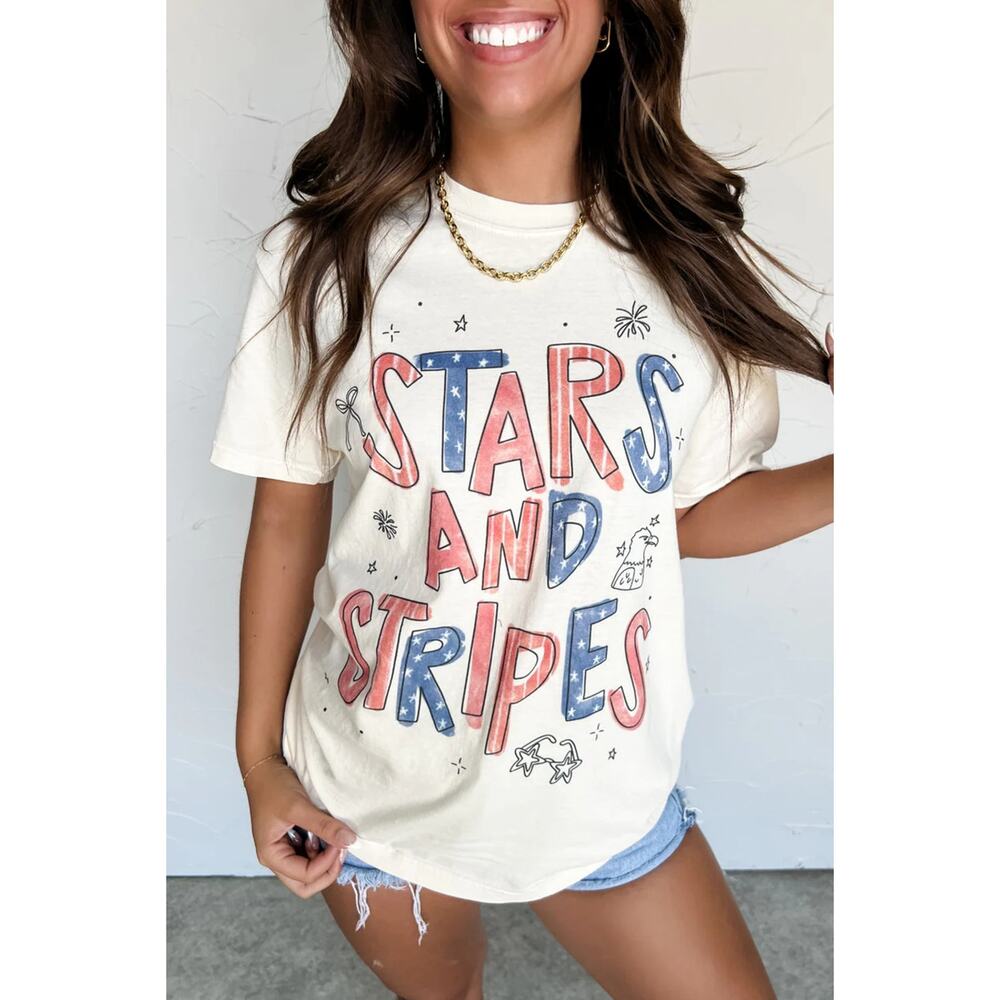 White STARS AND STRIPES Crew Neck Patriotic Tee